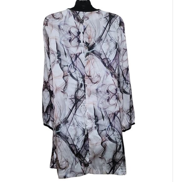 Zara Abstract Print Sheath Dress black Cream Pink Mini Long Sleeves Sz Small - Picture 2 of 6